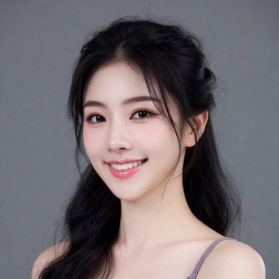 Smiling Asian woman with black hair