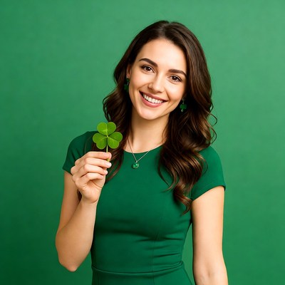 Woman holding four-leaf clover