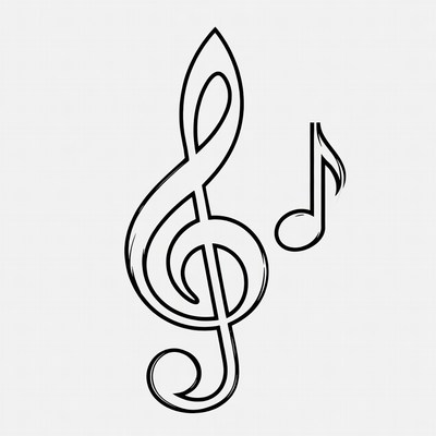 Treble Clef and Music Note Outline