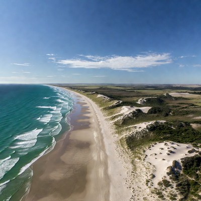 Aerial View of Sandy Beach and Dunes