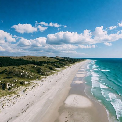 Aerial View of Sandy Beach and Dunes