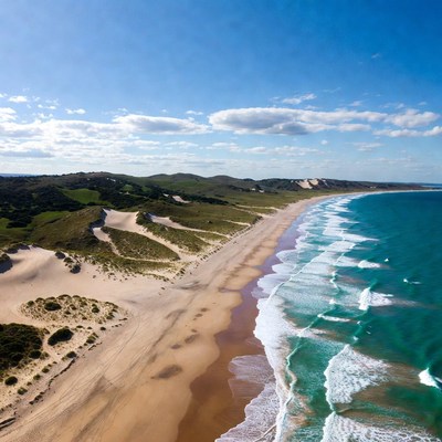 Aerial View of Sandy Beach and Dunes