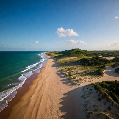 Aerial View Sandy Beach Dunes Ocean