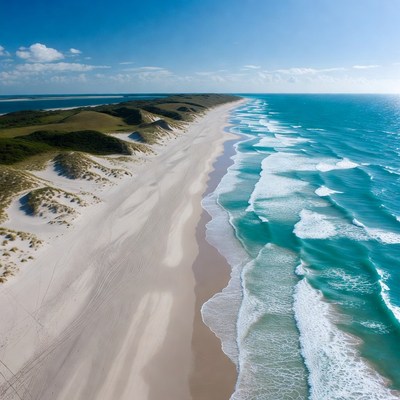 Aerial View Sandy Beach Ocean Waves
