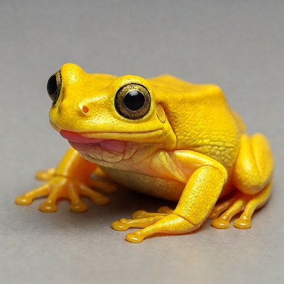 Bright yellow frog on gray background