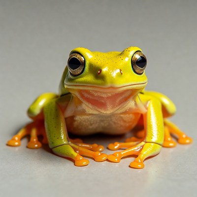 Bright yellow tree frog closeup