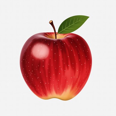 Red apple with green leaf