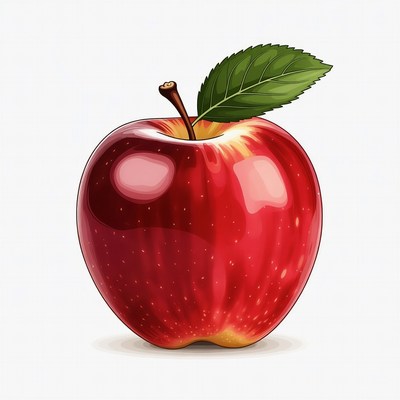 Red Apple with Green Leaf