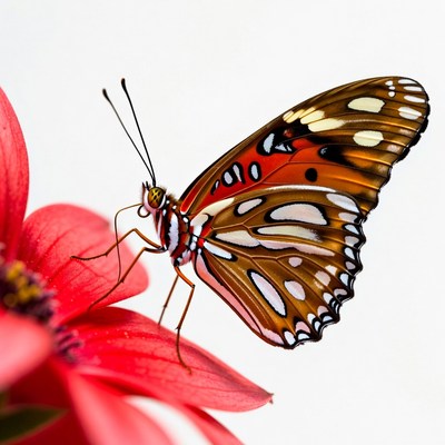 Colorful butterfly on red flower