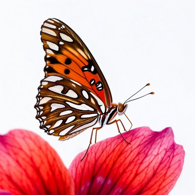 Orange butterfly on pink flower