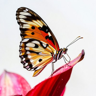 Orange butterfly on pink flower
