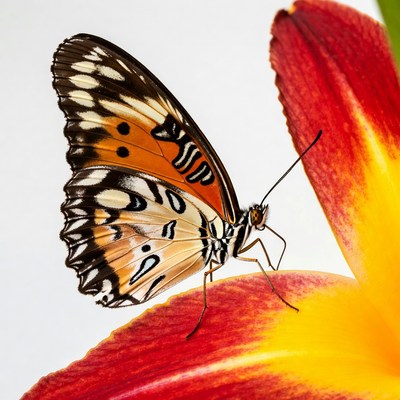 Butterfly on Red Lily Flower
