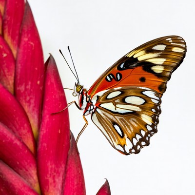 Orange butterfly on pink flower
