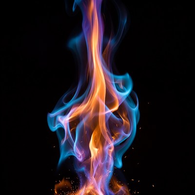 Blue and orange flame on black