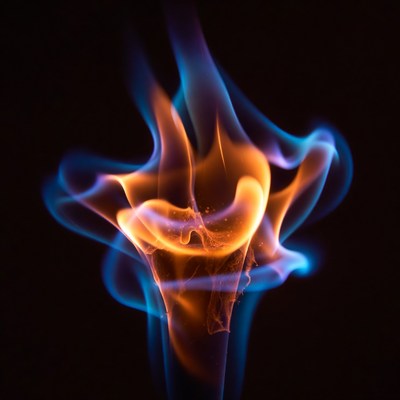 Blue and orange flames on black
