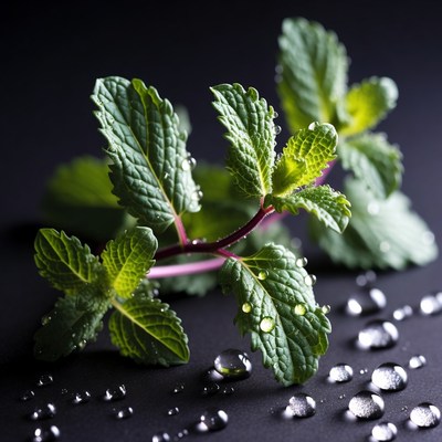 Fresh Mint Leaves with Water Droplets