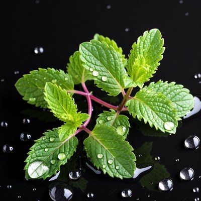 Fresh Mint Leaves with Water Droplets