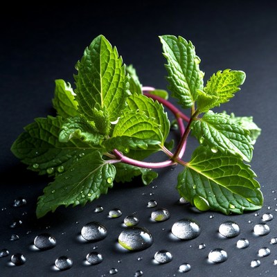 Fresh Mint Leaves with Water Droplets