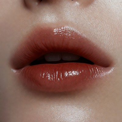 Close-up of glossy red lips