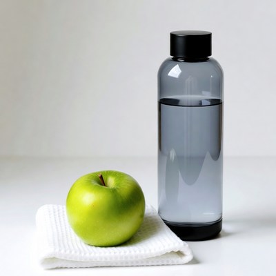 Green apple with water bottle