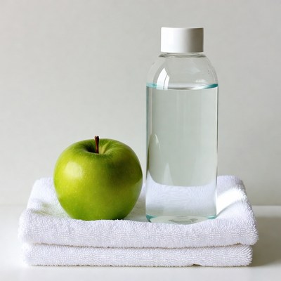 Green Apple and Clear Liquid Bottle