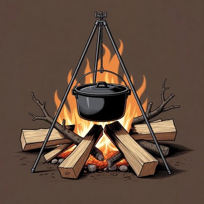 Campfire with Pot Over Flames