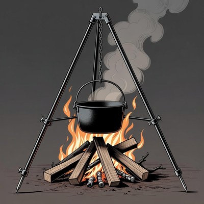Campfire Pot Over Flames