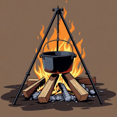 Campfire with Tripod Pot