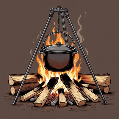 Campfire with Dutch Oven Pot