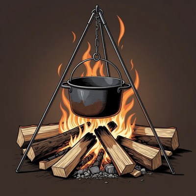 Campfire with Suspended Pot