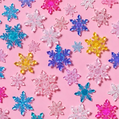Colorful snowflakes on pink background