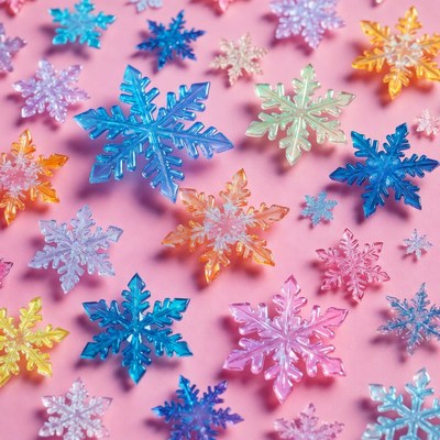 Colorful snowflakes on pink background