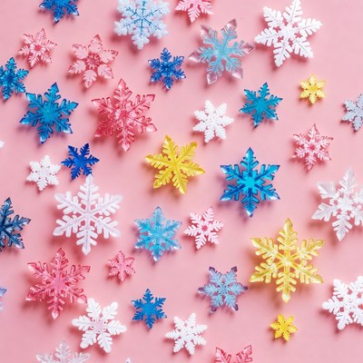 Colorful snowflakes on pink background
