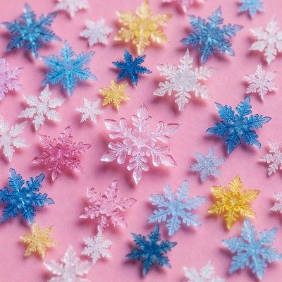 Colorful snowflakes on pink background