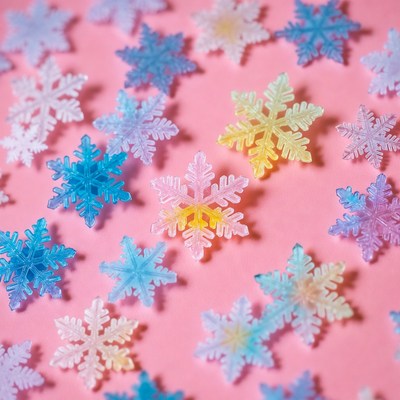 Colorful snowflakes on pink background