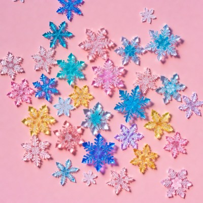 Colorful snowflakes on pink background