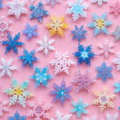 Colorful snowflakes on pink background