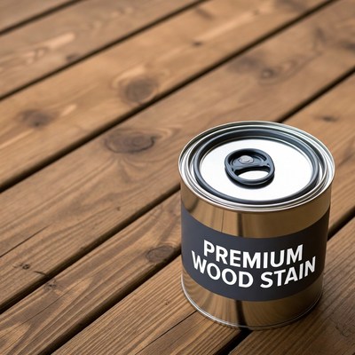 Premium Wood Stain Can on Deck