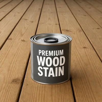 Premium Wood Stain Can on Floor