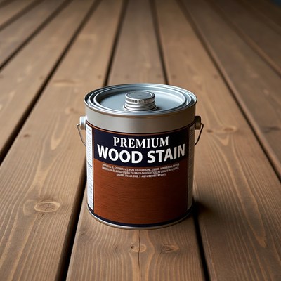 Premium Wood Stain Can on Deck