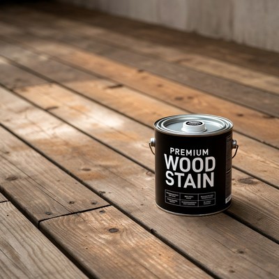 Premium Wood Stain Can on Deck
