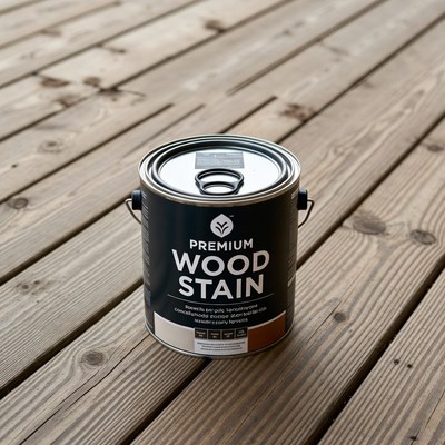 Premium Wood Stain Can on Deck