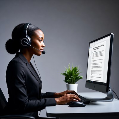 African-American woman working at computer
