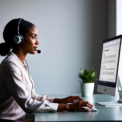 African-American woman working at computer
