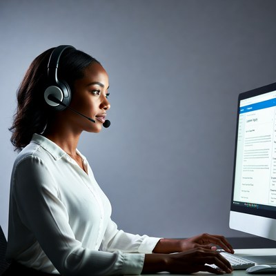 African-American woman working at computer