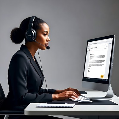 African-American woman working at computer