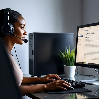 African-American woman working at customer service desk