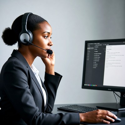 African-American woman on headset call