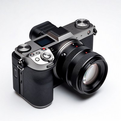 Black Fujifilm Mirrorless Camera with Lens
