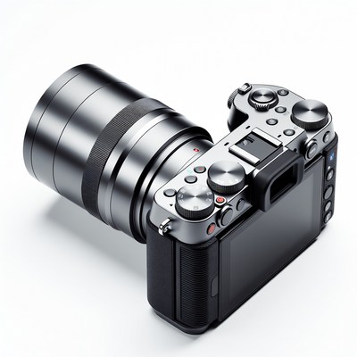 Silver Mirrorless Camera with Telephoto Lens